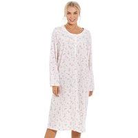 Camille Women's Classic Rose Print Long Sleeve Nightdress in Pink | Size: 14-16