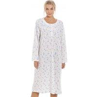 Camille Women's Classic Rose Print Long Sleeve Nightdress in Blue | Size: 18-20