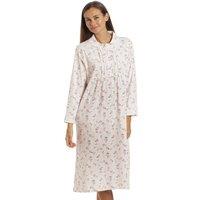 Camille Women's Heavyweight Floral Long Sleeve Jersey Nightdress in Pink | Size: 22-24