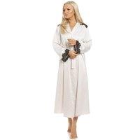 Camille Women's Luxury Antique Satin Long Wrap With Floral Lace Detailing in Cream | Size: 18-20