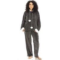 Camille Women's Supersoft Hooded Pyjama Set in Charcoal | Size: 14-16