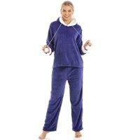 Camille Women's Supersoft Hooded Pyjama Set in Navy | Size: 14-16