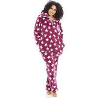 Camille Women's White Star Print Pyjama Set in Burgundy | Size: 10-12