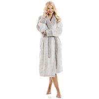 Camille Women's Deep Pile Fluffy Bathrobe With Reverse Collar & Cuffs in Grey | Size: 18-20
