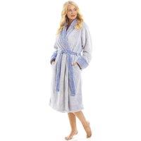 Camille Women's Deep Pile Fluffy Bathrobe With Reverse Collar & Cuffs in Blue | Size: 18-20