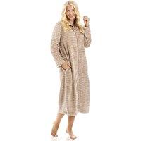 Camille Women's Supersoft Fleece Zip Up Animal Print Robes in Beige | Size: 10-12