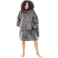Camille Women's Supersoft Oversized Hoodie Heavy Weight Sherpa Fleece Wearable Hooded Blanket with Elasticated Cuffs & Giant Pocket in Dark Grey
