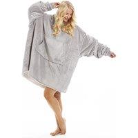 Camille Women's Supersoft Oversized Hoodie Heavy Weight Sherpa Fleece Wearable Hooded Blanket with Elasticated Cuffs & Giant Pocket in Light Grey