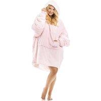 Camille Women's Supersoft Oversized Hoodie Heavy Weight Sherpa Fleece Wearable Hooded Blanket with Elasticated Cuffs & Giant Pocket in Pink