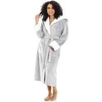 Camille Women's Deep Pile Full Length Fleece Bathrobe with Sherpa Lined Hood & Cuffs in Grey | Size: 10-12