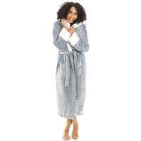 Camille Women's Deep Pile Full Length Fleece Bathrobe with Sherpa Lined Hood & Cuffs in Jade | Size: 10-12