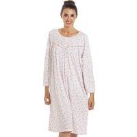 Camille Women's Classic Jersey Long Sleeve Floral Print Nightdress in Baby Pink | Size: 22-24