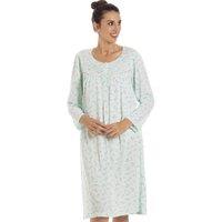 Camille Women's Classic Jersey Long Sleeve Floral Print Nightdress in Mint | Size: 22-24