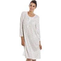 Camille Women's Classic Jersey Long Sleeve Floral Print Nightdress in Ivory | Size: 18-20