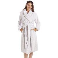 Camille Women's Supersoft Fleece Shawl Collar Stripe Bathrobe in Light Grey | Size: 18-20