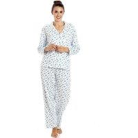 Camille Women's Classic Ditsy Floral Print Cotton Pyjama Set in Blue | Size: 16-18