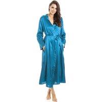 Camille Women's Full Length Long Sleeve Plain Satin Wrap in Teal | Size: 22-24