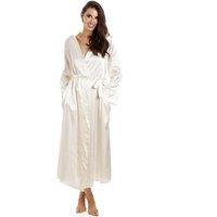Camille Women's Full Length Long Sleeve Plain Satin Wrap in Cream | Size: 14-16