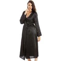 Camille Women's Full Length Long Sleeve Plain Satin Wrap in Black | Size: 14-16