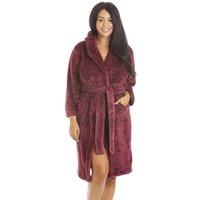 Camille Women's Supersoft Fluffy Fleece Hooded Bathrobe in Burgundy | Size: 8-10