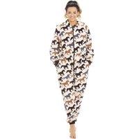 Camille Women's Supersoft Multicoloured Horse Print Onesie in Cream | Size: 18-20
