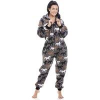Camille Women's Supersoft Multicoloured Horse Print Onesie in Grey | Size: 22-24