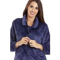 Camille Women's Button Up Rose Embossed Bed Jacket in Navy | Size: 10-12