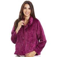 Camille Women's Button Up Rose Embossed Bed Jacket in Burgundy | Size: 18-20