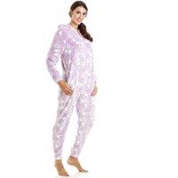 Camille Women's Multicoloured Supesoft Heart Print Onesie in Lilac | Size: 18-20