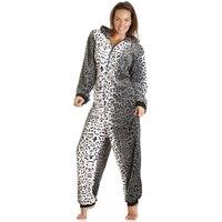 Camille Women's Supersoft All In One Snow Leopard Animal Print Onesie in Grey | Size: 10-12