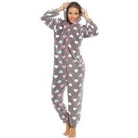 Camille Women's Multicoloured Heart Print Supersoft Grey Onesie | Size: 18-20