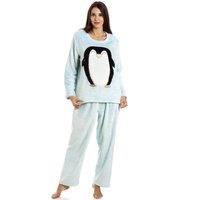 Camille Women's Supersoft Fleece Penguin Character Pyjama Set in Mint | Size: 10-12