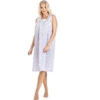 Camille Women's Classic Floral Print Sleeveless Nightdress in Blue | Size: 18-20