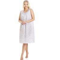 Camille Women's Classic Floral Print Sleeveless Nightdress in Grey | Size: 10-12