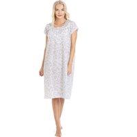 Camille Women's Classic Floral Print Short Sleeve Nightdress in Grey | Size: 10-12