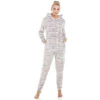 Camille Women's Speckled Supersoft Fleece Hooded All In One Onesie in Grey | Size: 8-10