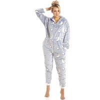 Camille Women's Glow In The Dark Supersoft Fleece Star Print Onesie in Light Grey | Size: 18-20