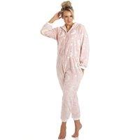 Camille Women's Glow In The Dark Supersoft Fleece Star Print Onesie in Baby Pink | Size: 18-20