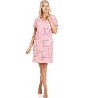 Camille Women's Checkered Print Cotton Summer Nightshirt in Pink | Size: 10-12