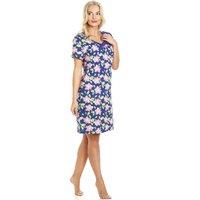 Camille Women's Lilly Floral Print Cotton Summer Nightshirt in Navy | Size: 10-12