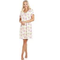 Camille Women's Lilly Floral Print Cotton Summer Nightshirt in White | Size: 14-16