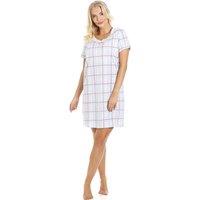 Camille Women's Checkered Print Cotton Summer Nightshirt in White | Size: 14-16