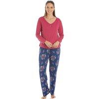Camille Women's Lightweight Floral Print Spandex Pyjama Set in Raspberry | Size: 10-12