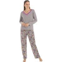 Camille Women's Lightweight Floral Print Spandex Pyjama Set in Grey | Size: 10-12