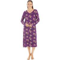 Camille Women's Floral Print Spandex Knee Length Long Sleeve Nightdress in Purple | Size: 10-12