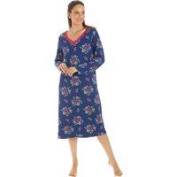 Camille Women's Floral Print Spandex Knee Length Long Sleeve Nightdress in Raspberry | Size: 10-12