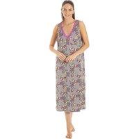 Camille Women's Floral Print Spandex Knee Length Chemise in Grey | Size: 18-20