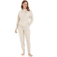 Camille Women's Comfy Fit Marl Hacci Pyjama set in Light Beige | Size: 8-10