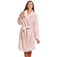 Camille Women's Supersoft Shawl Collared Leopard Print Bathrobe in Baby Pink | Size: 14-16