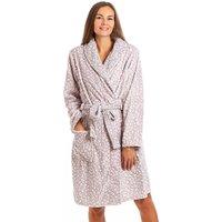 Camille Women's Supersoft Shawl Collared Leopard Print Bathrobe in Mauve | Size: 14-16